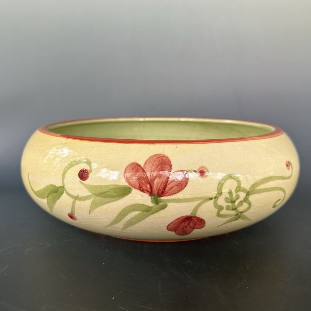 Vintage Parisian Ceramic Serving Bowl Limited Edition Hand Painted Green Yellow